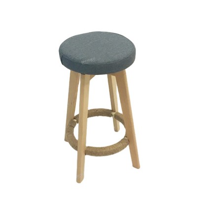 Modern Cheap Outdoor Upholstered Fabric+Beech Wood Counter Height Tall Swivel Bar Stool