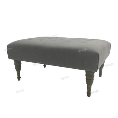 Gray Fabric Luxury Wooden tufted bench bedroom bed end bench